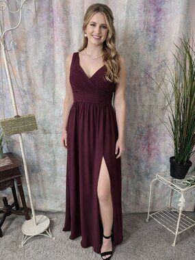 📌Birdy Grey Chiffon Plus Size Bridesmaid - Prom - Formal Dress with Long Slit